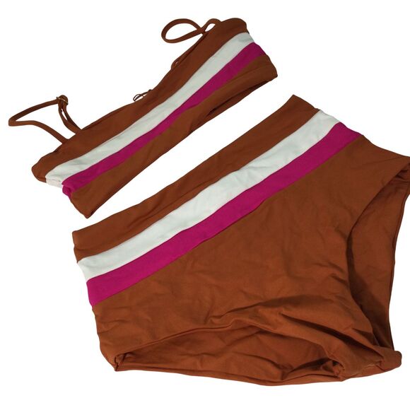 L*Space Womens Rebel Stripe Amber-Bougainvillea-Cream Swim Top Bottom Size XS/S - Picture 1 of 11